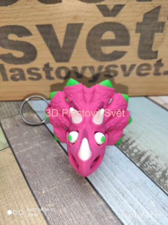 Lebka Triceratops s oči - klíčenka - tříbarevné